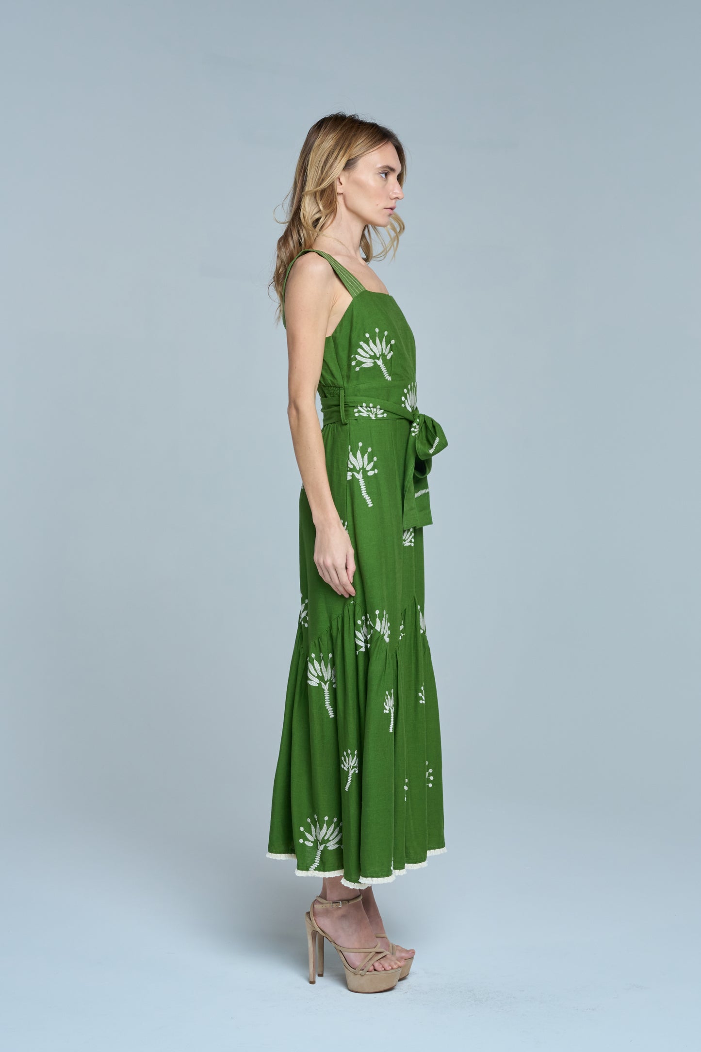 Sadira Palm Embroidered Midi Dress