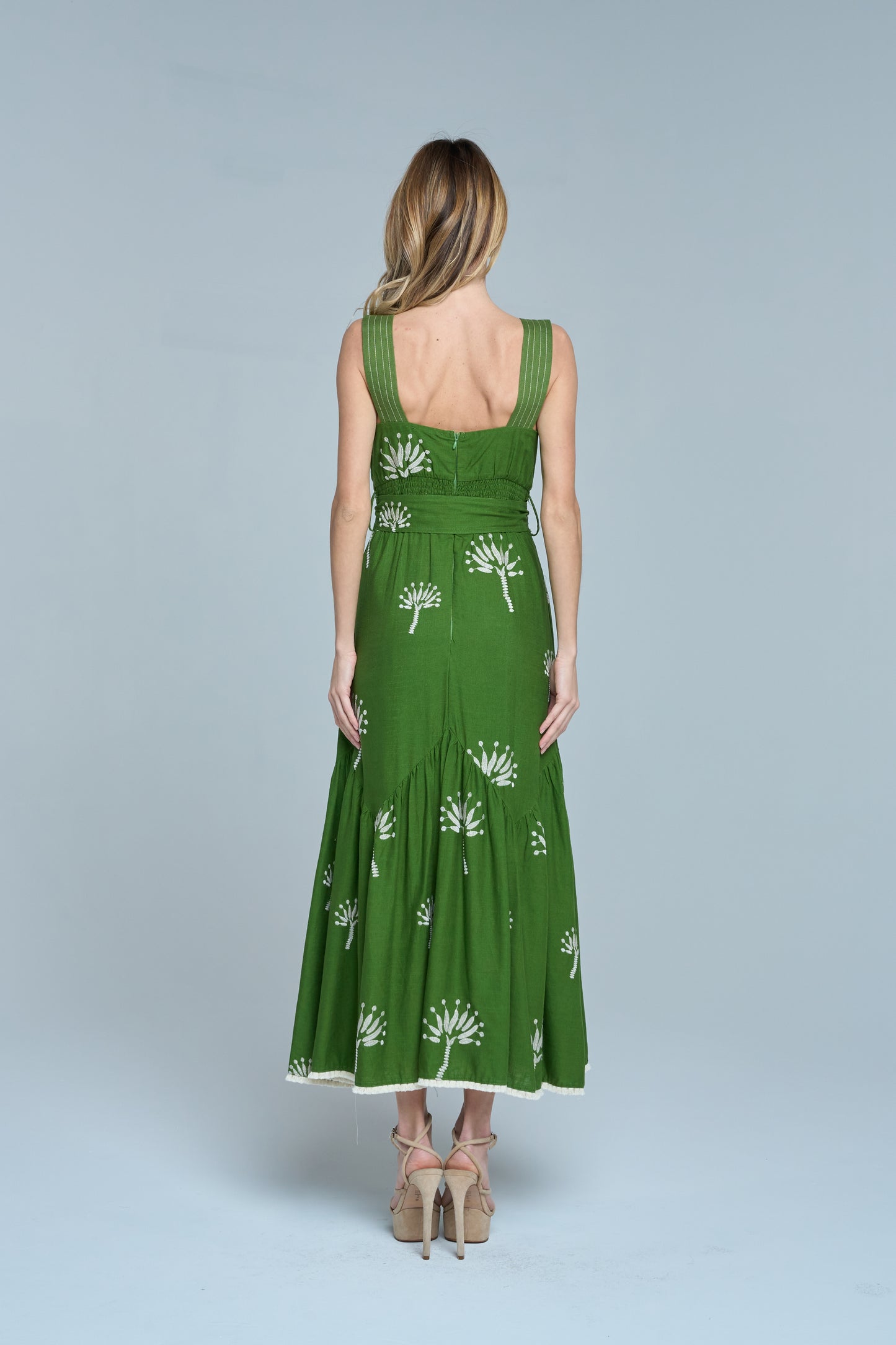 Sadira Palm Embroidered Midi Dress