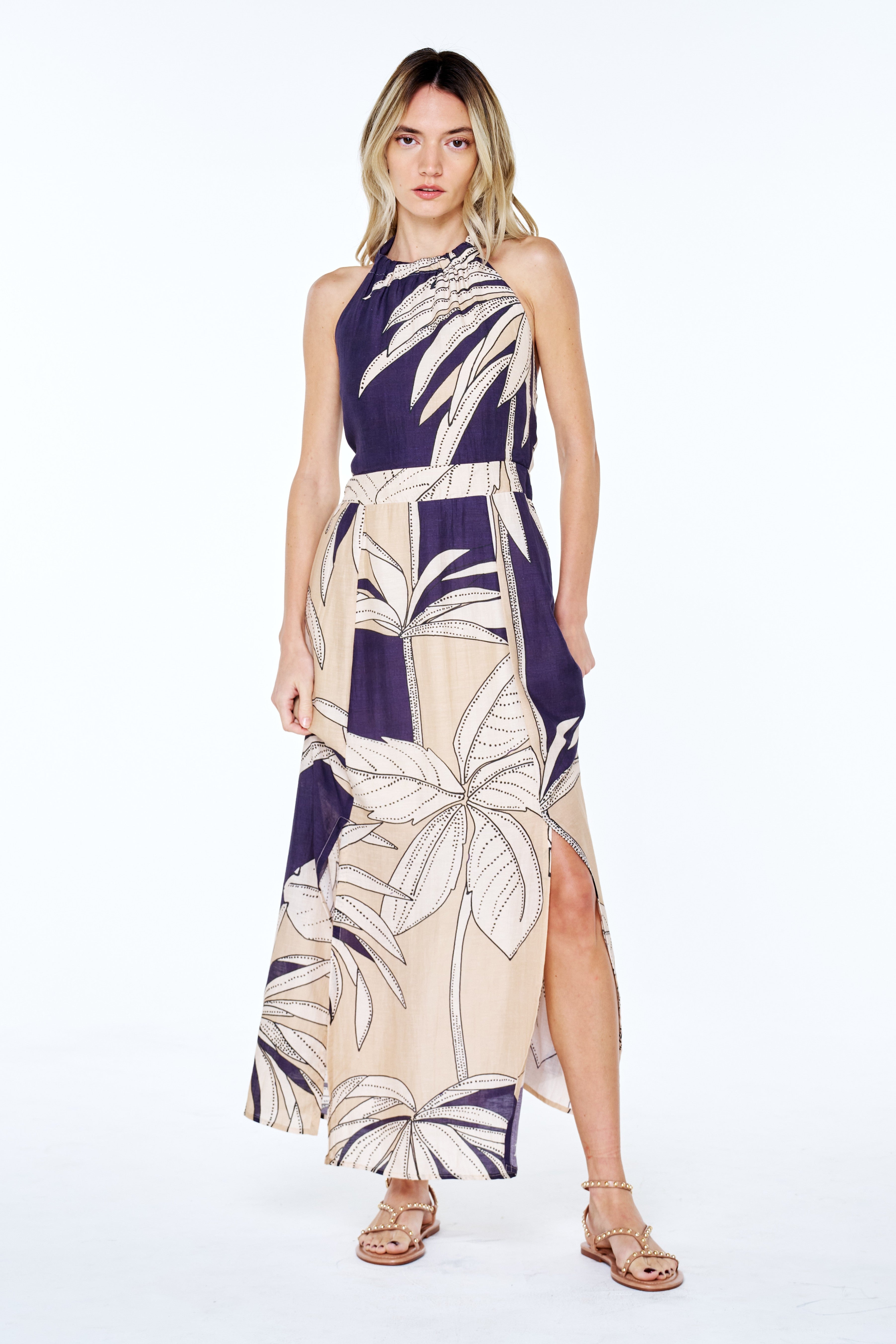 Charlotte Botanical Print Halter Maxi Dress