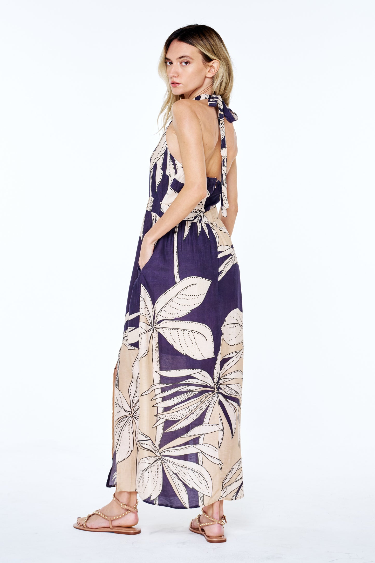 Charlotte Botanical Print Halter Maxi Dress