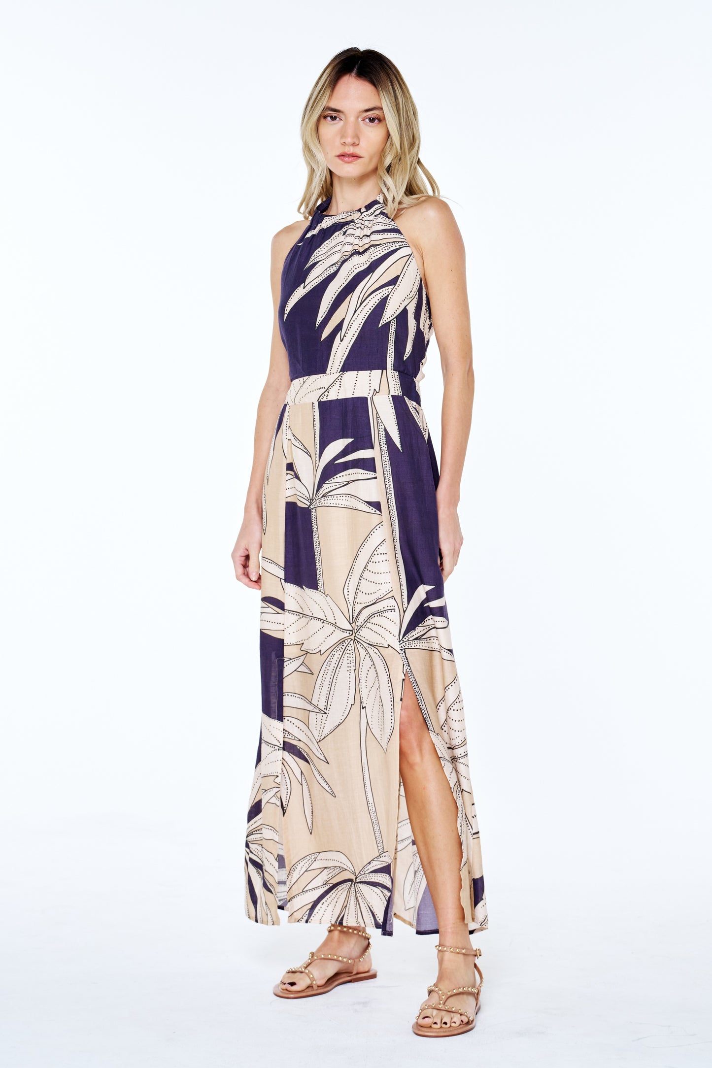 Charlotte Botanical Print Halter Maxi Dress