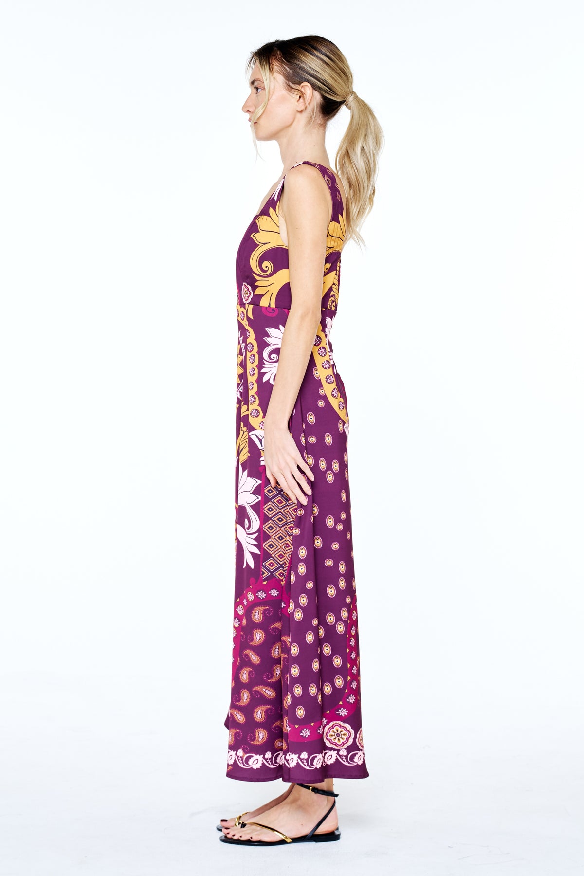 Enza Mixed Print Sleeveless Midi Dress