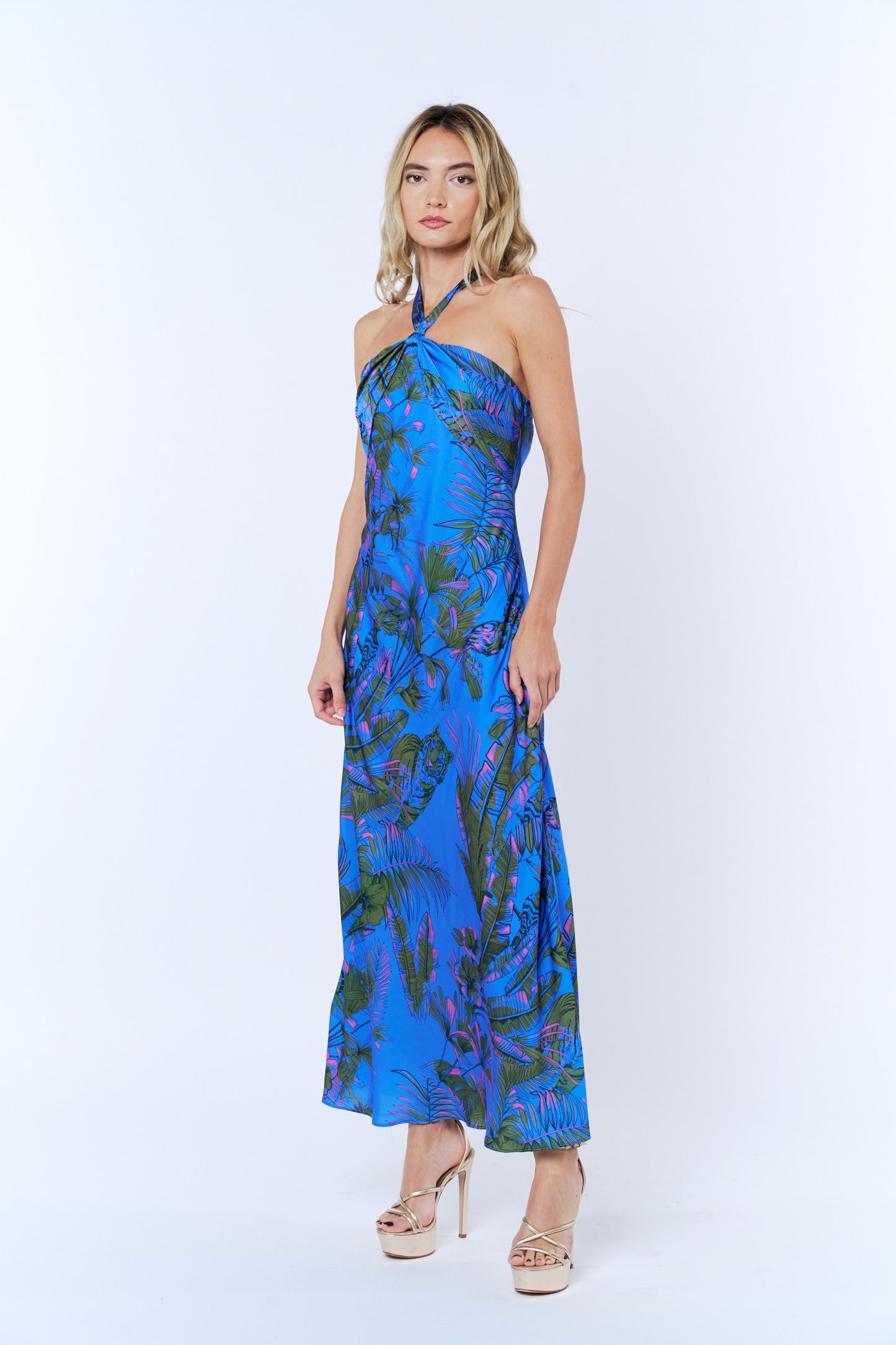 Rune Tropical Print Halter Maxi Dress
