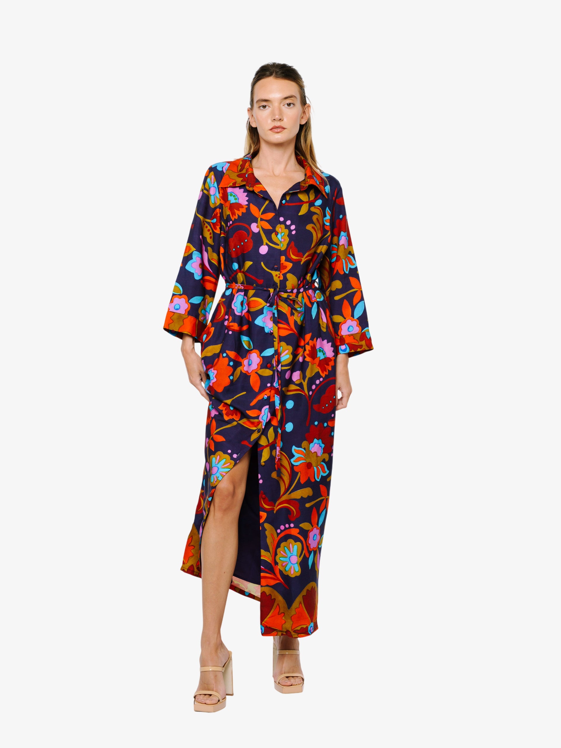 ciebon shirt dress CIEBON Petite Size Floral Printed Collared Long Sleeve Crepe Mini Shirt Dress at CoolSprings Galleria in Franklin, TN