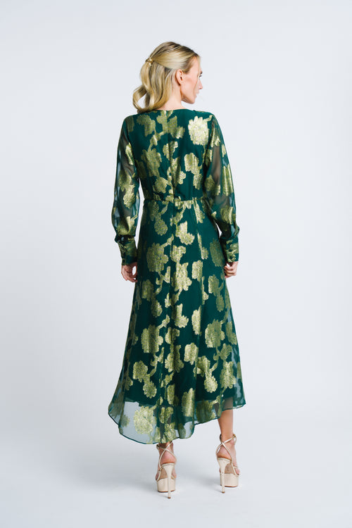 Load image 1 in gallery view. Devyn Metallic Chiffon Twist Front Maxi Dress