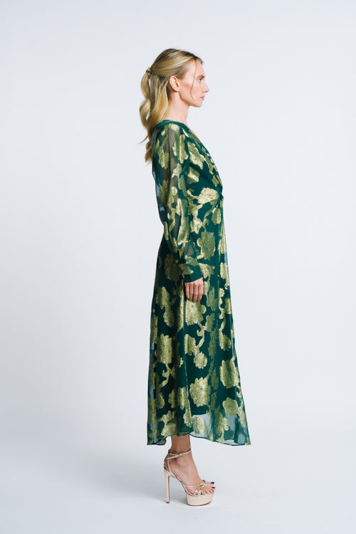 Load image 1 in gallery view. Devyn Metallic Chiffon Twist Front Maxi Dress