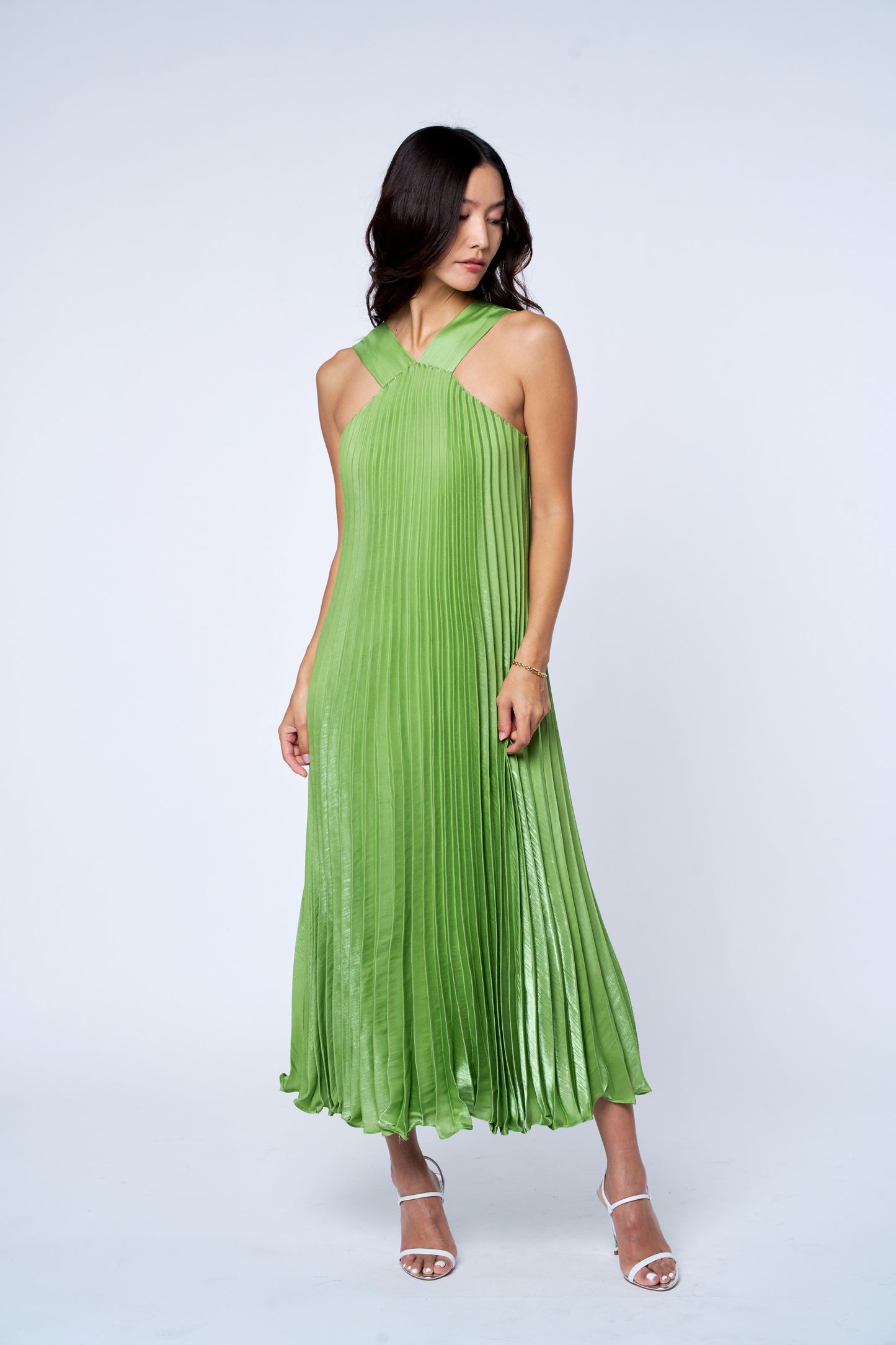 Mellisa Pleated Satin Halter Dress