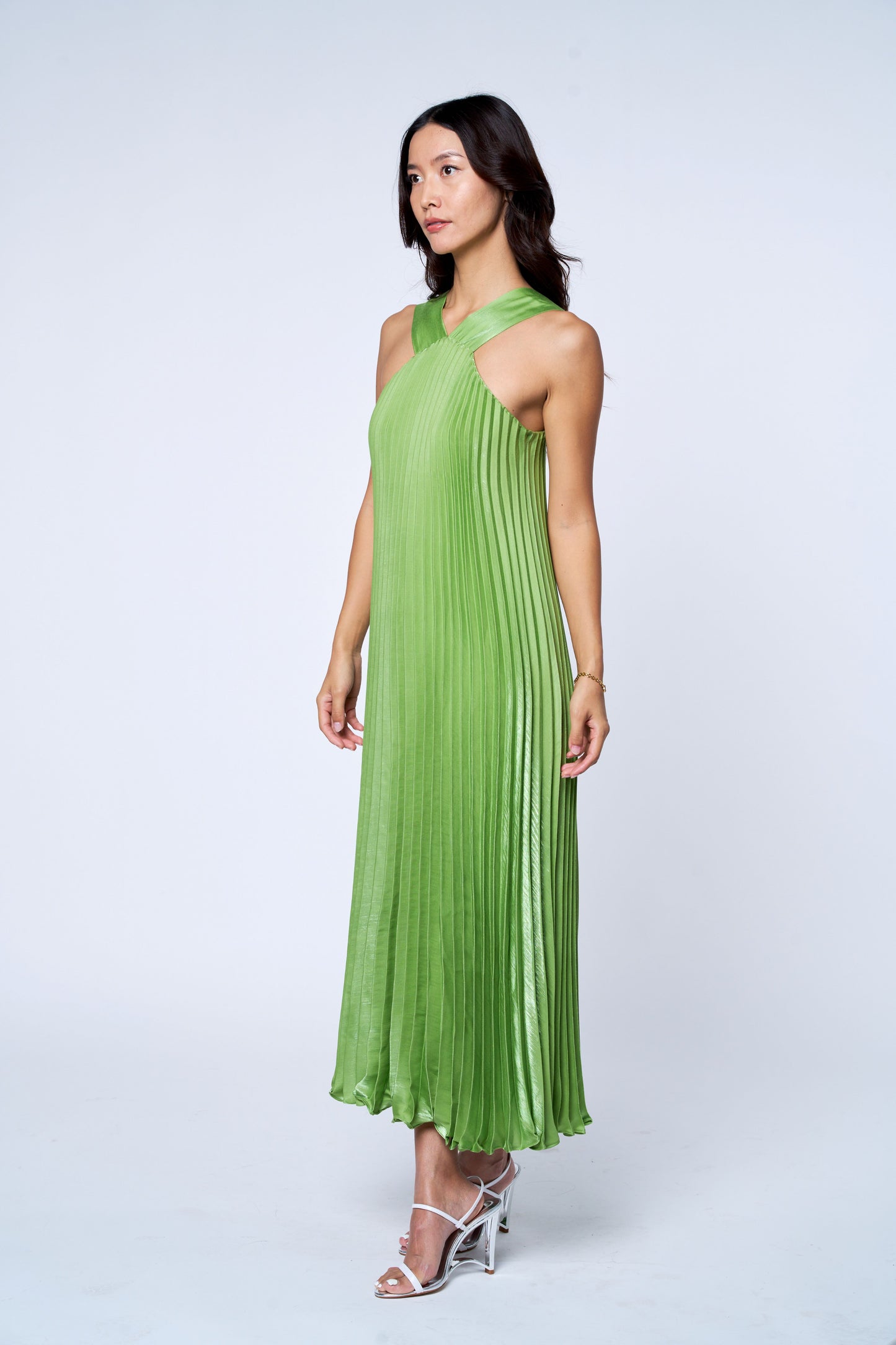 Mellisa Pleated Satin Halter Dress