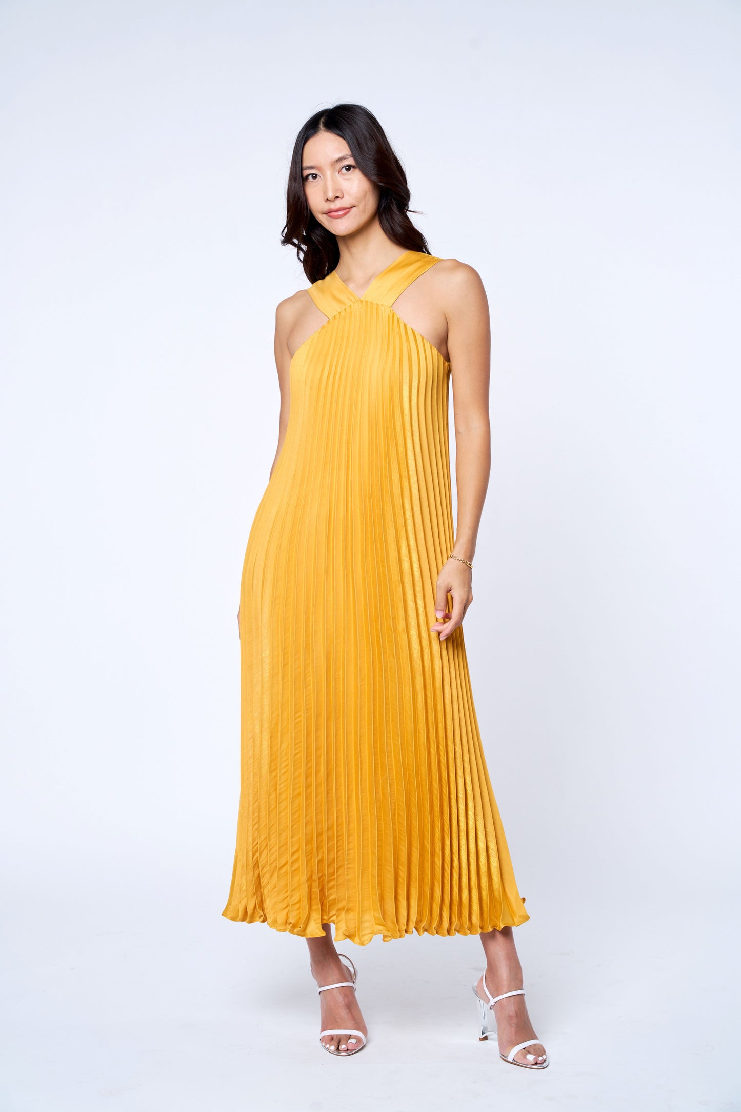Mellisa Pleated Satin Halter Dress