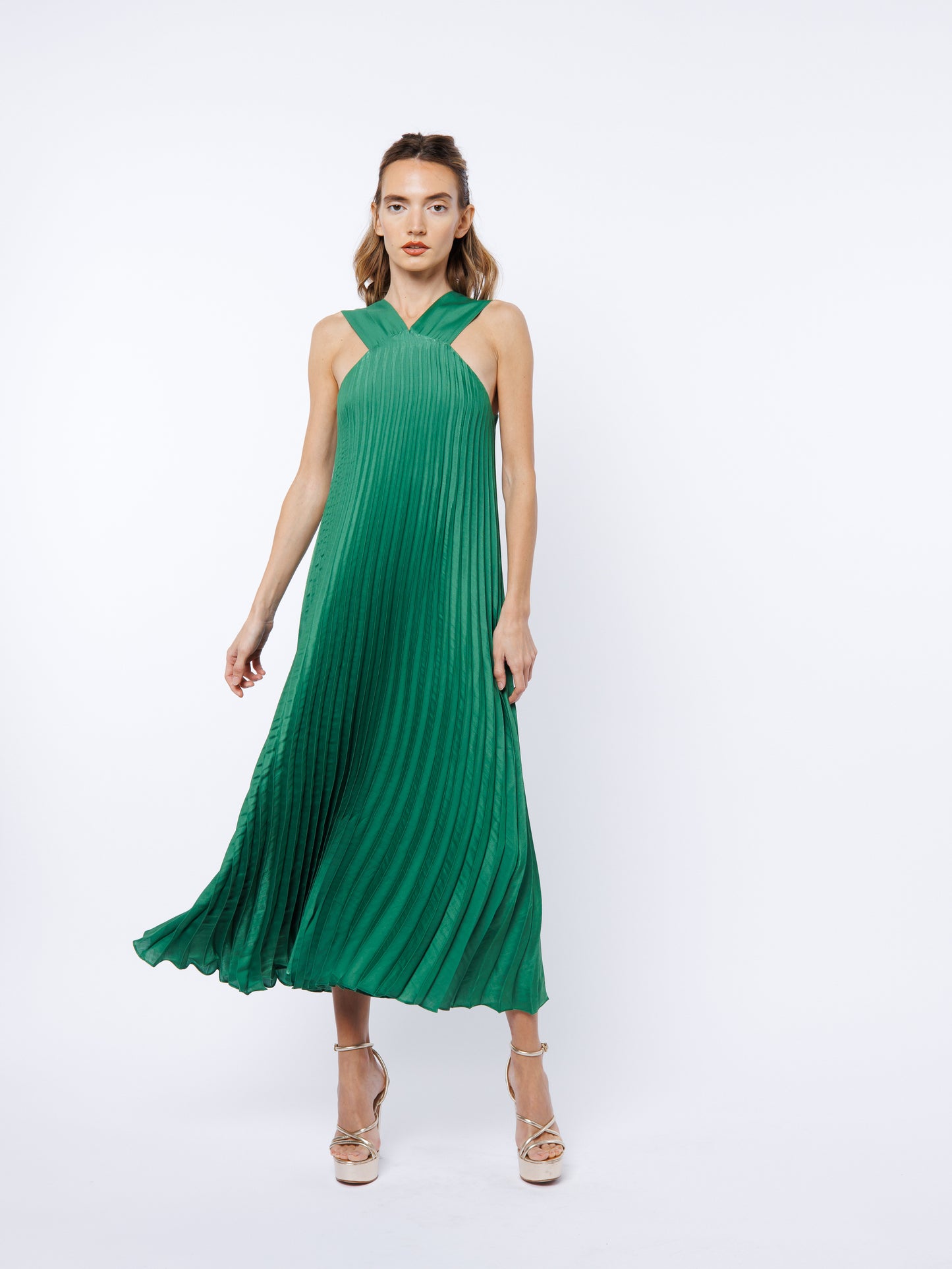 Mellisa Pleated Satin Halter Dress