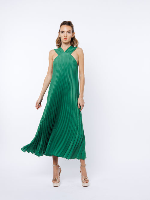 Load image 1 in gallery view. Mellisa Pleated Satin Halter Dress