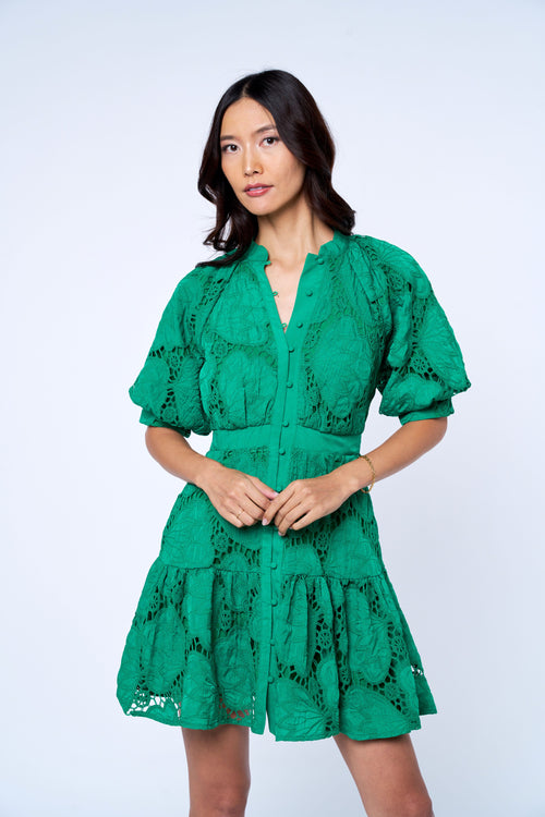 Load image 1 in gallery view. Steph Button-Up Eyelet Mini Dress