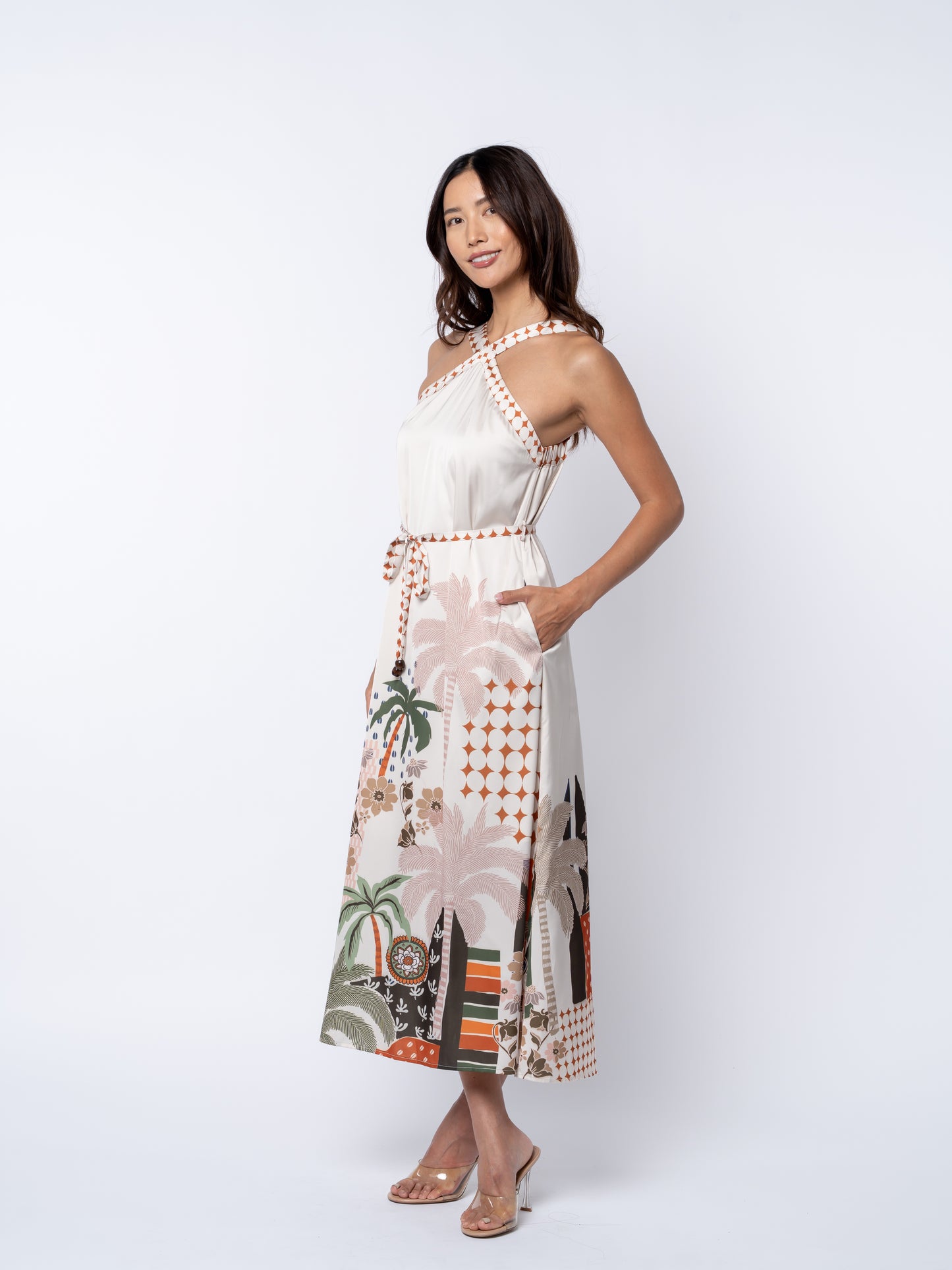 Pricella Botanical Print	Halter Neck Midi Dress