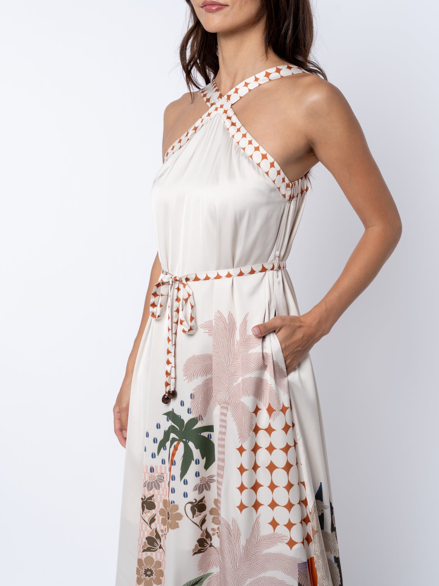 Pricella Botanical Print	Halter Neck Midi Dress