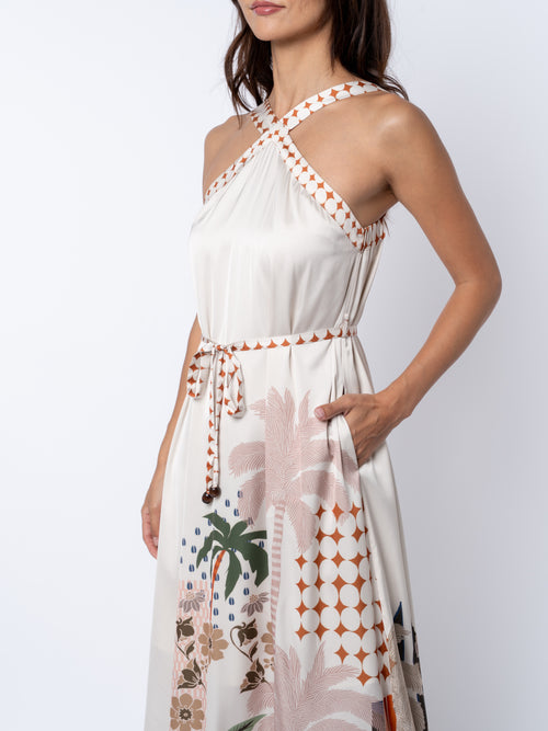 Load image 1 in gallery view. Pricella Botanical Print	Halter Neck Midi Dress