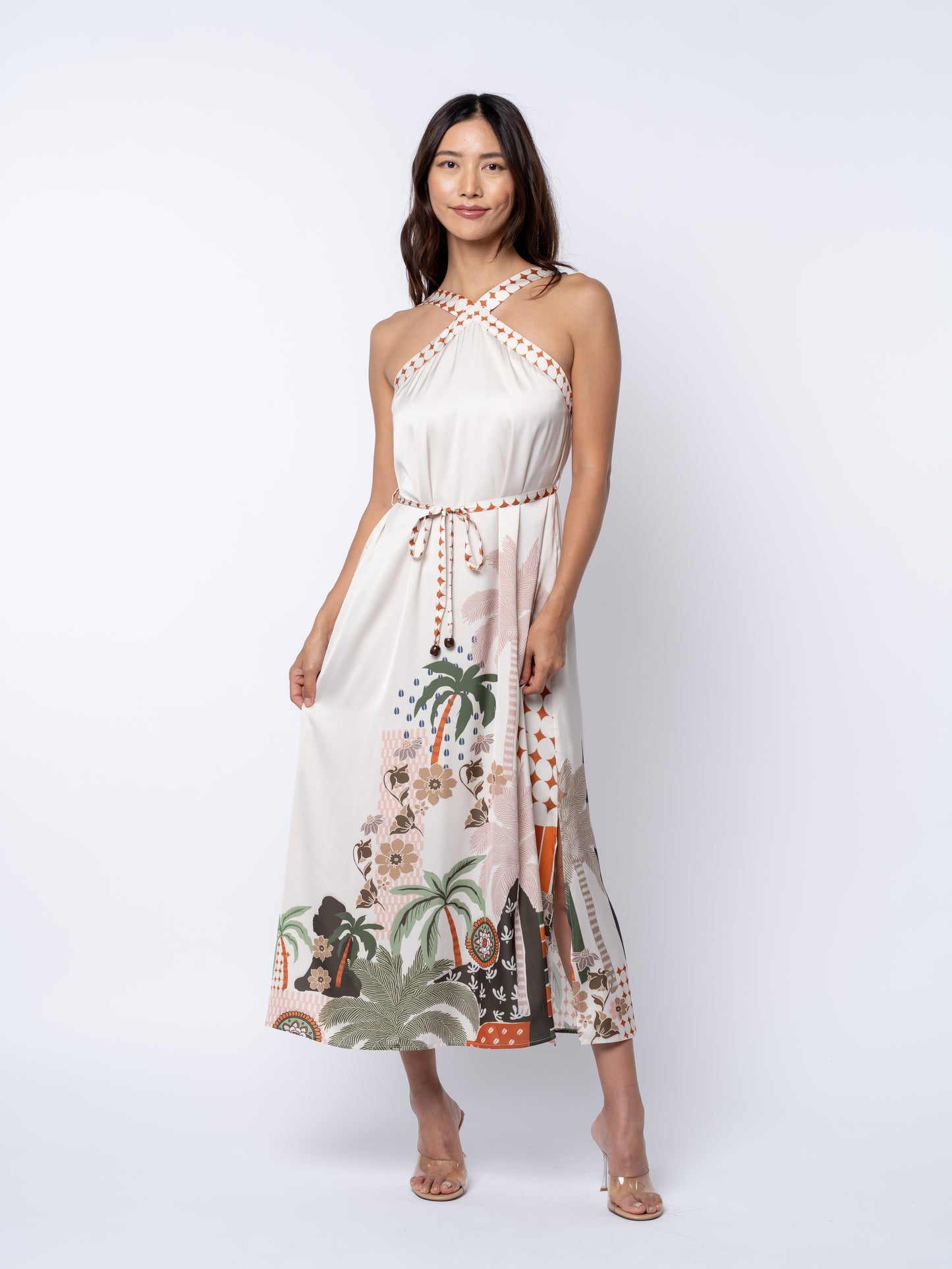 Pricella Botanical Print Halter Neck Midi Dress CIEBON Pricella Botanical Print Halter Neck Midi Dress CIEBON