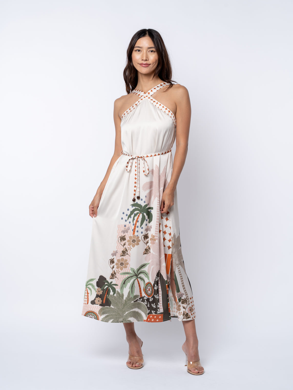 Pricella Botanical Print Halter Neck Midi Dress – CIEBON