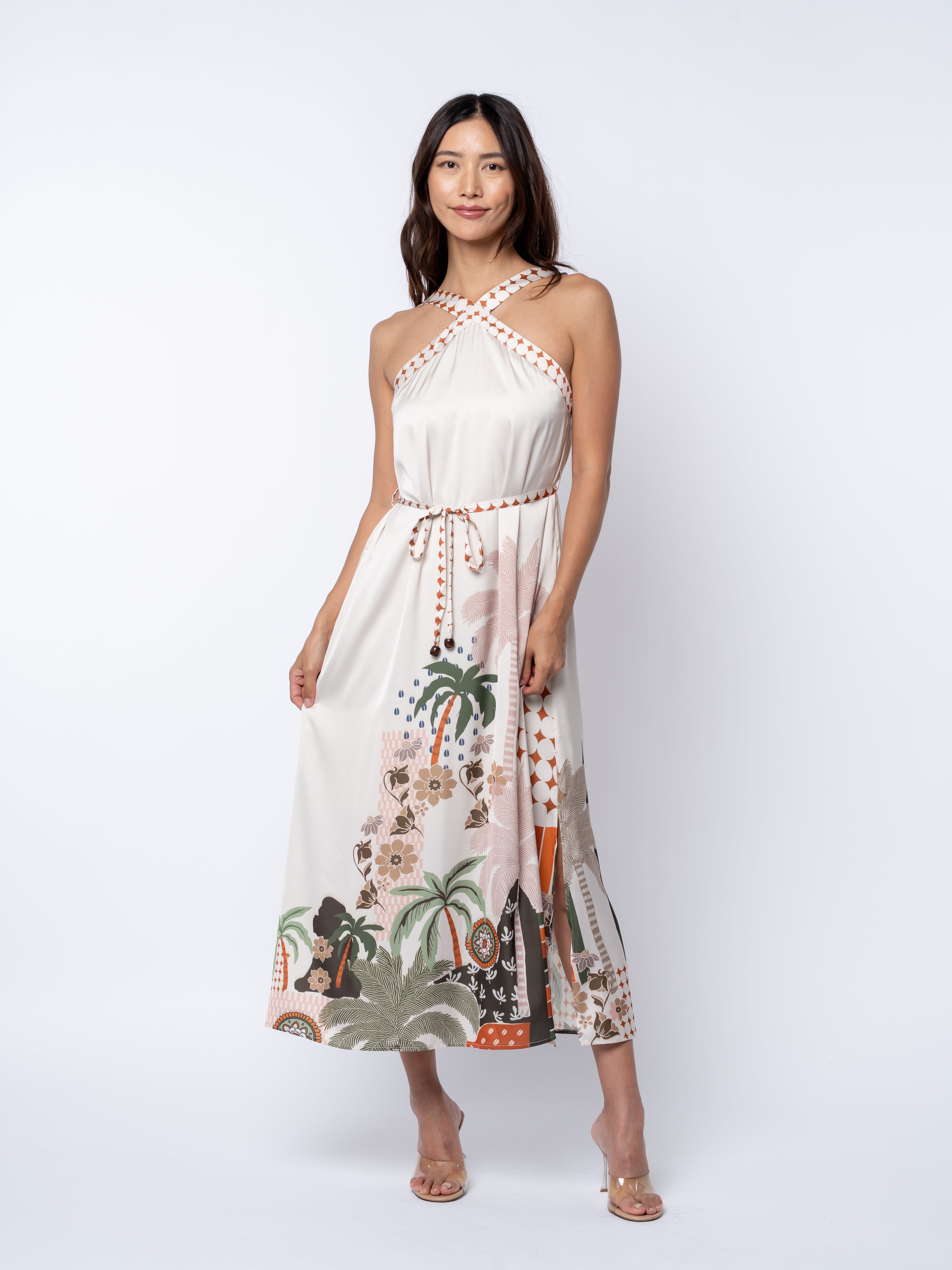 Pricella Botanical Print	Halter Neck Midi Dress