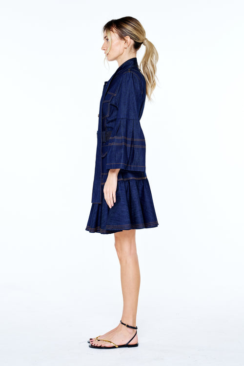 Load image 1 in gallery view. Roma Topstitched	Faux Denim Mini Dress