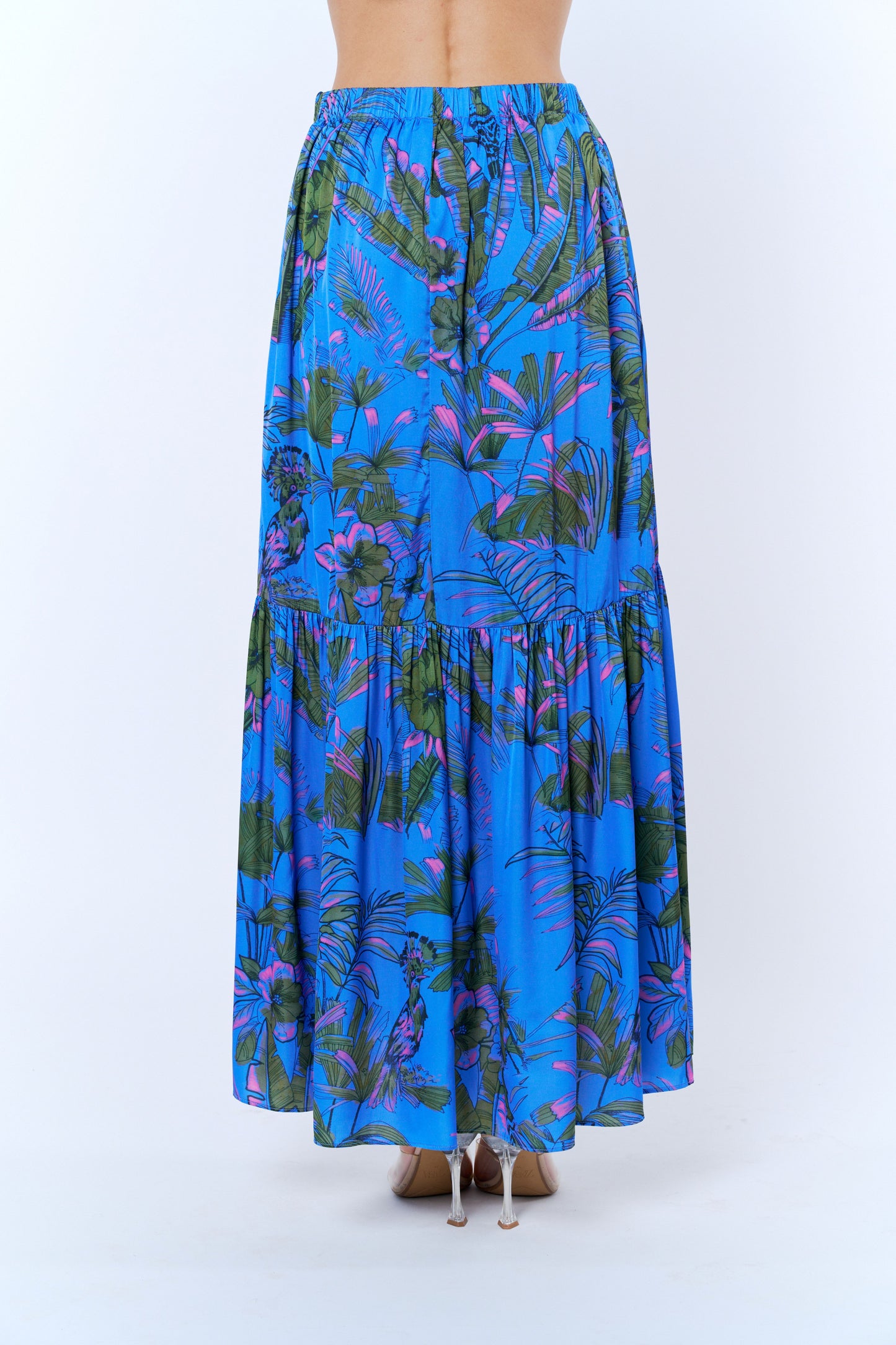 Lara Tropical Print Tiered Maxi Skirt