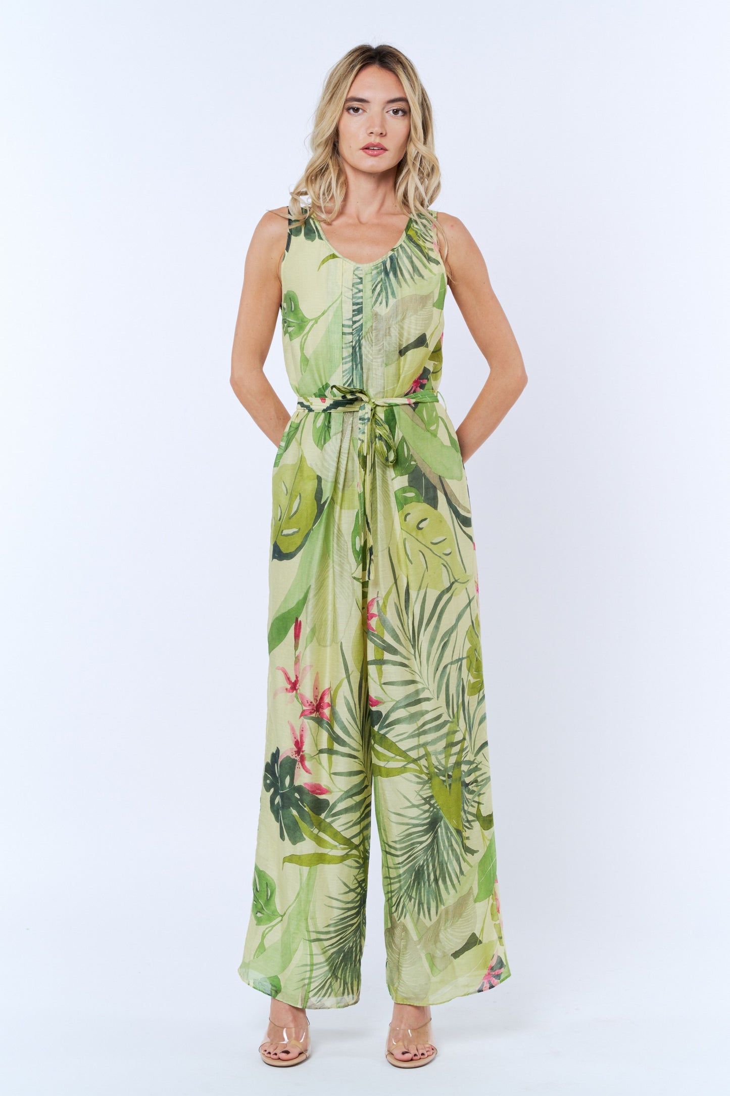 Tatina Tropical Print Pleated Jumpsuit