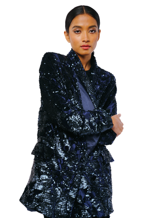 Load image 1 in gallery view. Geena Velvet Sequin Jacket