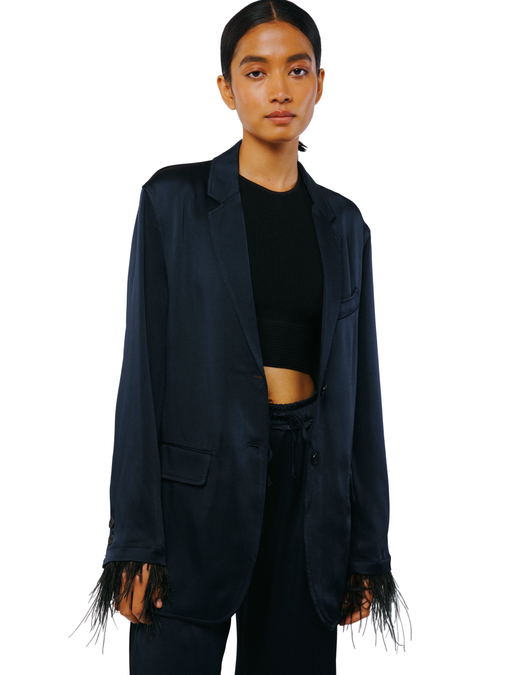 Giada Feather Trimmed Satin Jacket