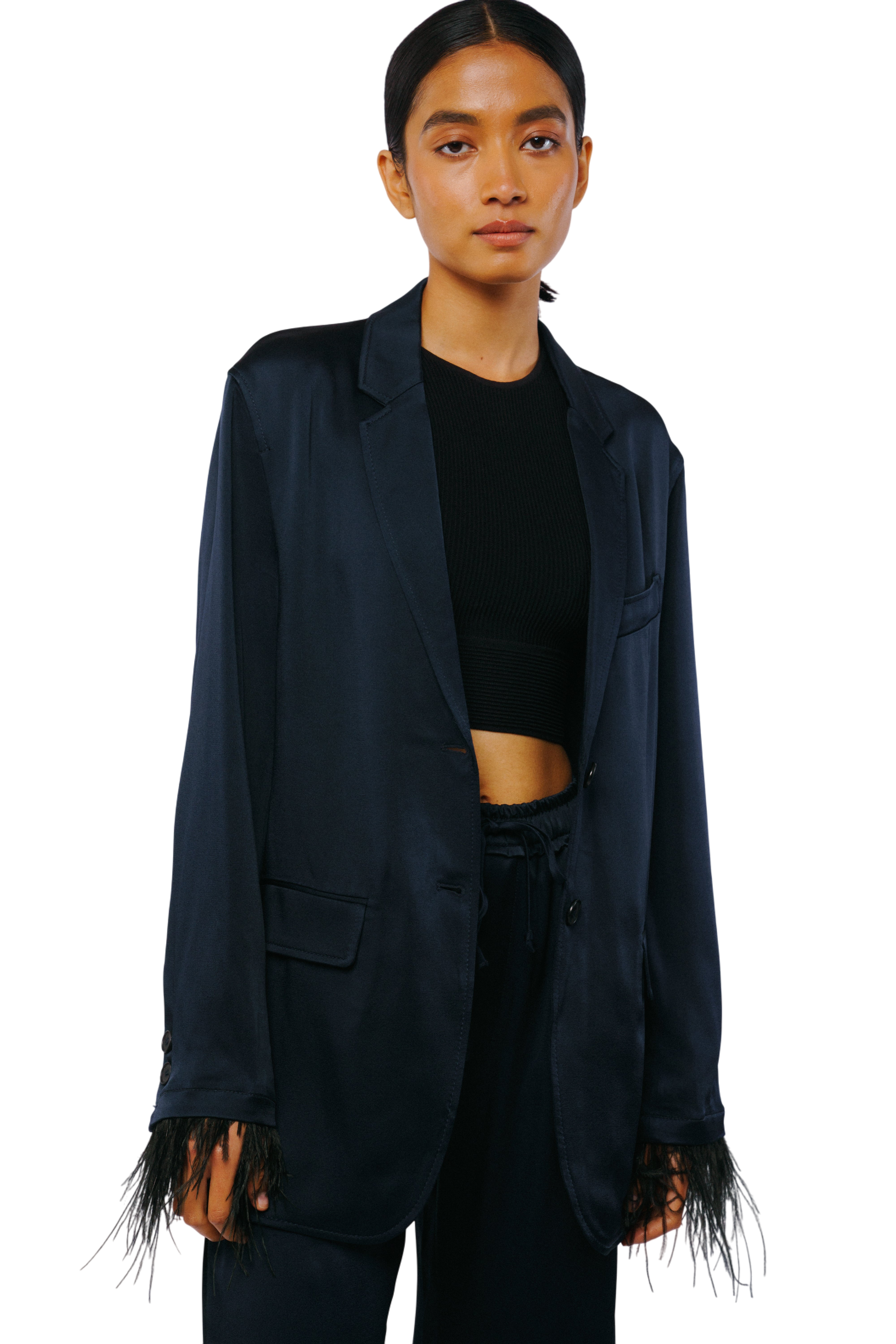 Giada Feather Trimmed Satin Jacket