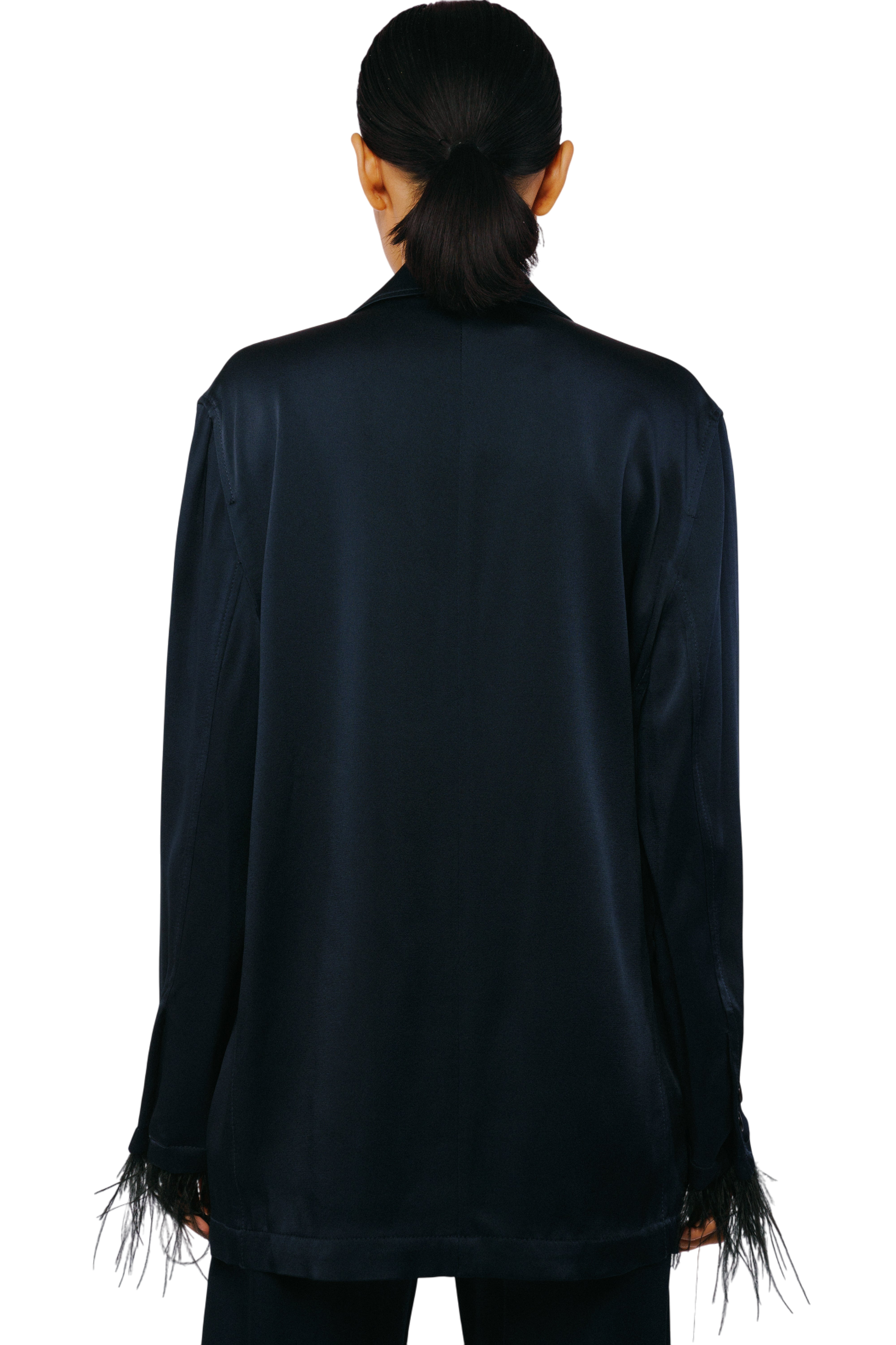 Giada Feather Trimmed Satin Jacket