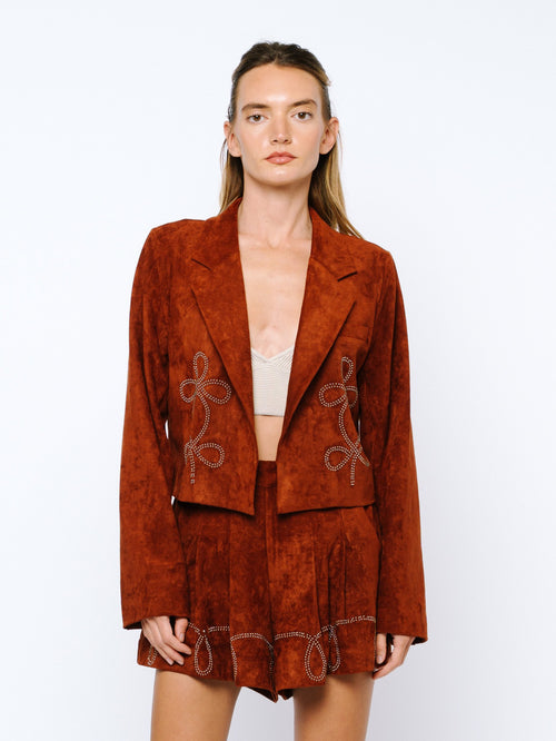 Load image 1 in gallery view. Astella Embroidered Faux Suede Jacket