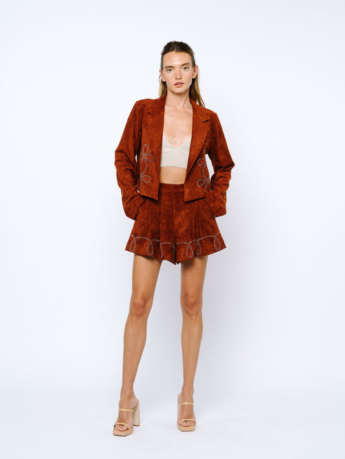 Load image 1 in gallery view. Astella Embroidered Faux Suede Jacket