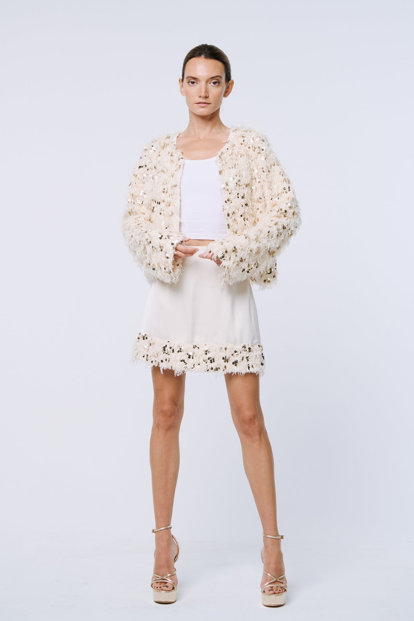 Brynna Sequin Faux Fur Jacket