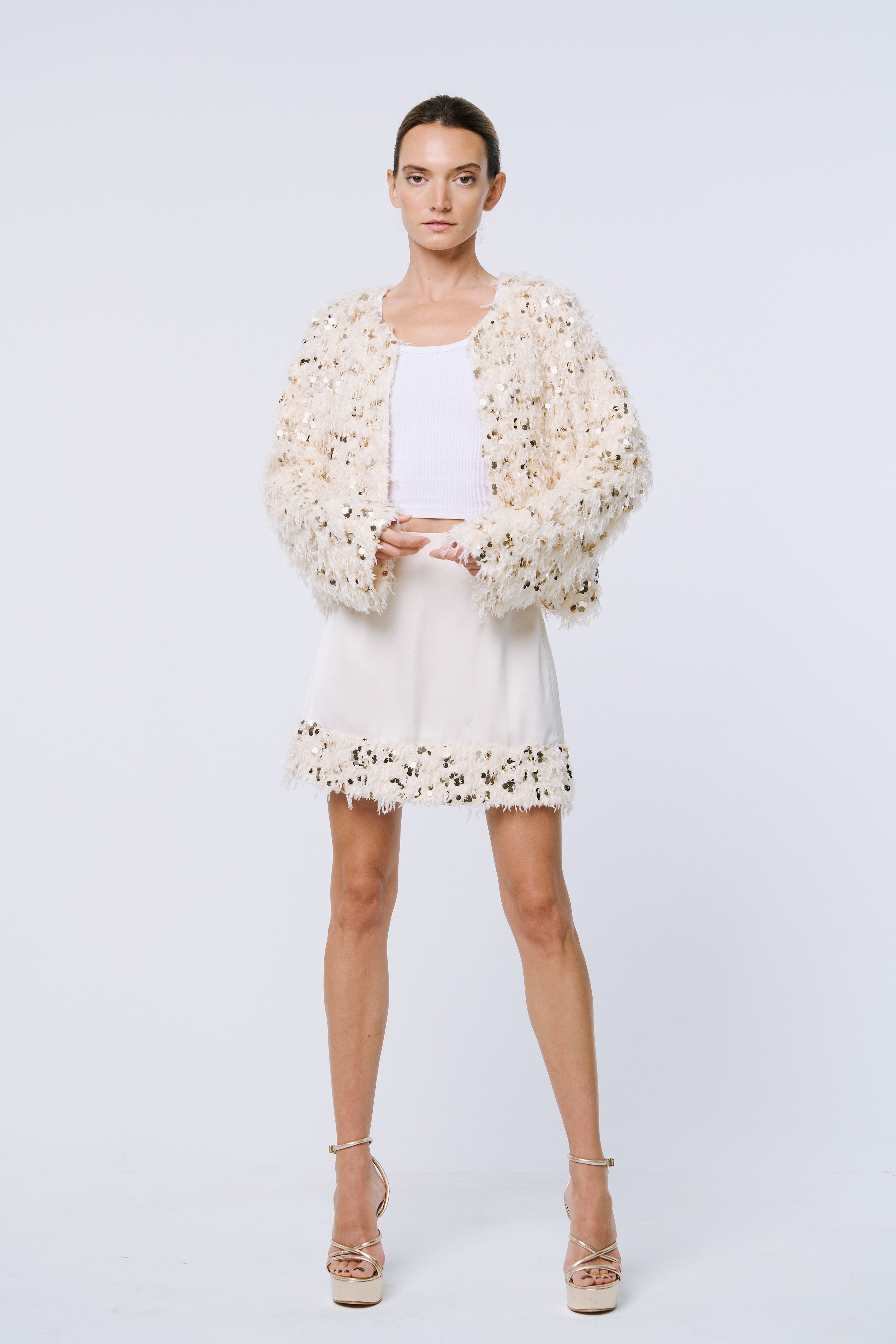Brynna Sequin Faux Fur Jacket
