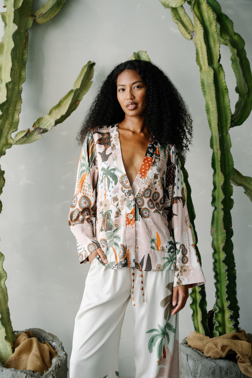 Load image 1 in gallery view. Azra Botanical Print Drawstring Pants