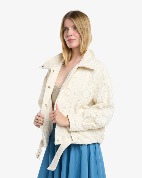 Load image 1 in gallery view. Yuna High Collar Lace Bomber Jacket