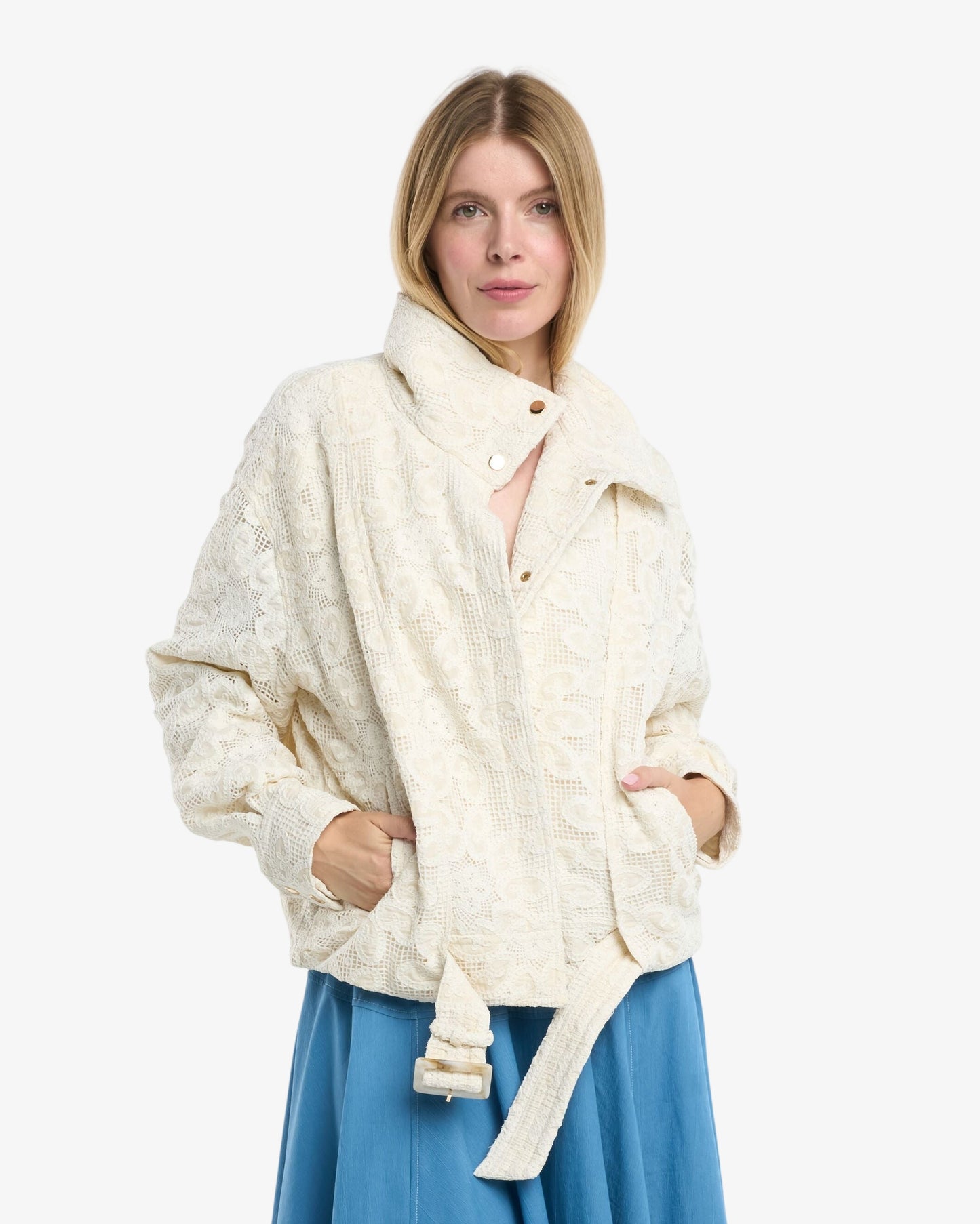 Yuna High Collar Lace Bomber Jacket