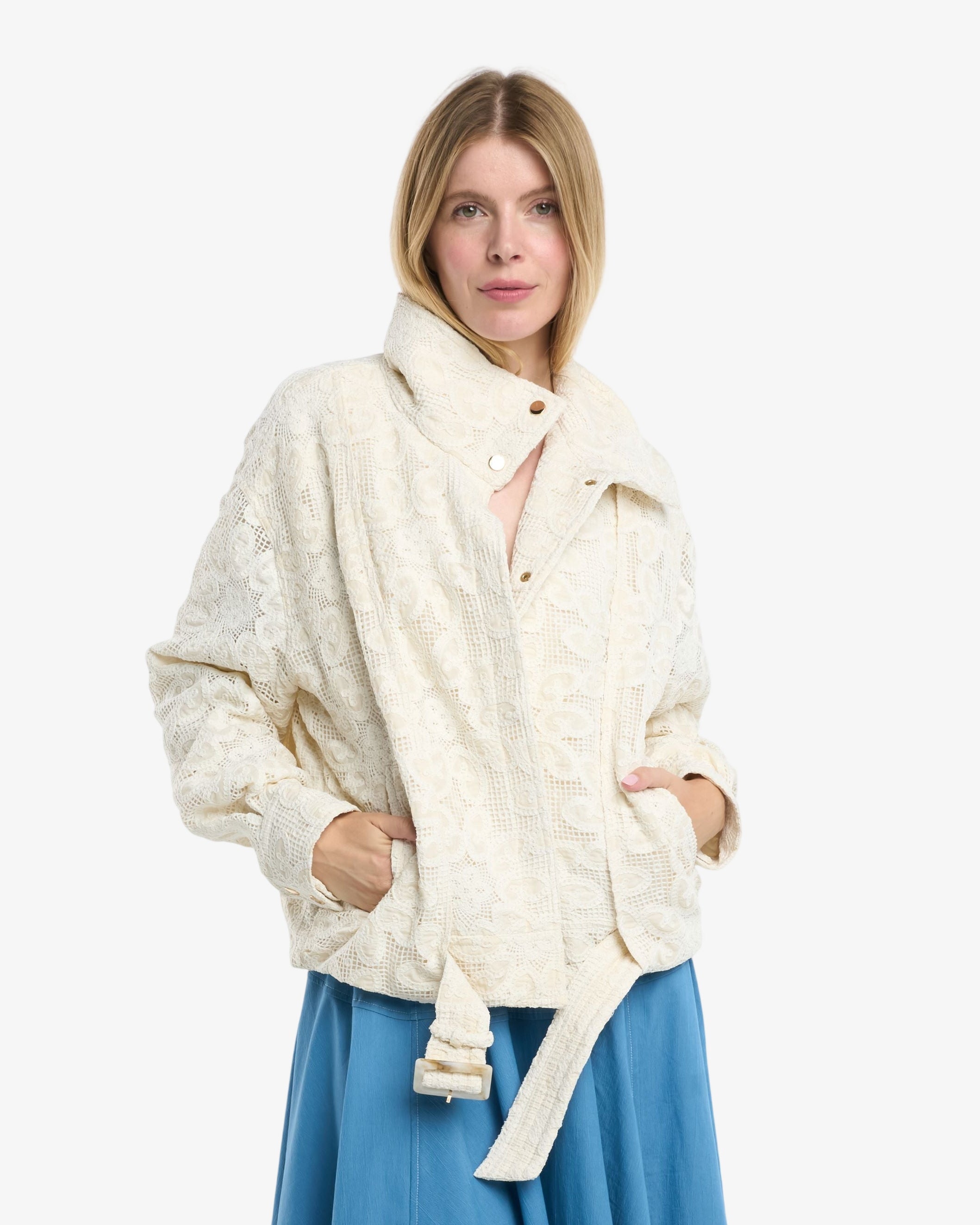 Yuna High Collar Lace Bomber Jacket