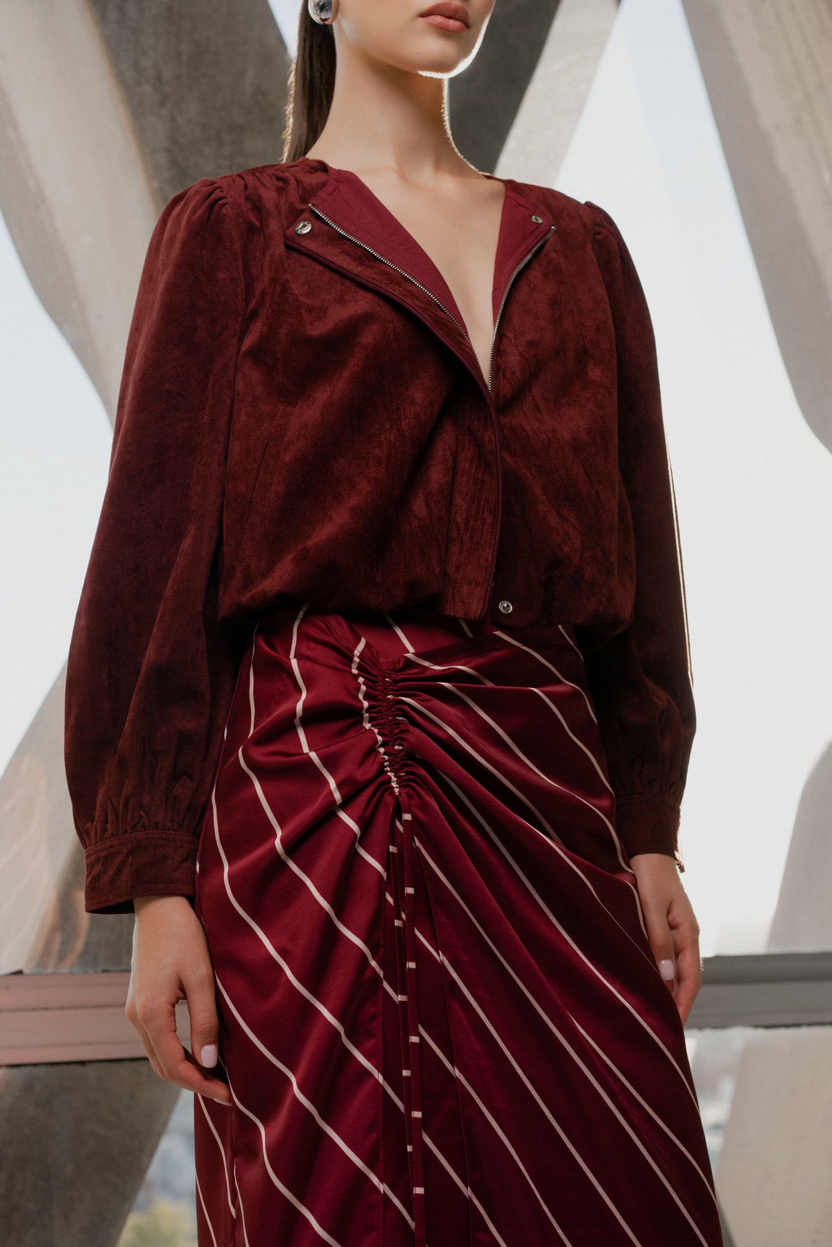 Donna Bubble Hem Faux Suede Jacket