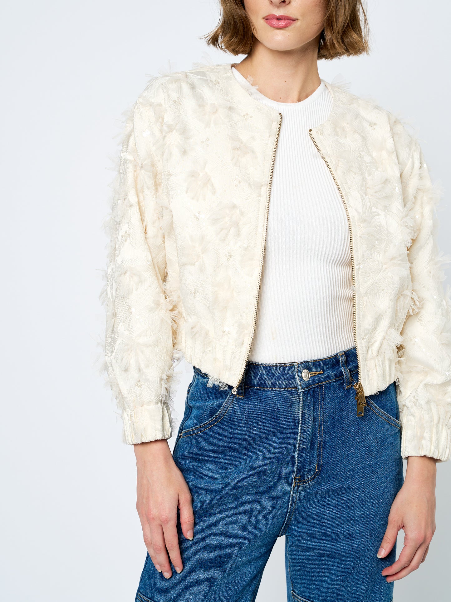 Kamielle Embellished Zippered Bomber Jacket