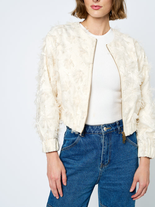 Load image 1 in gallery view. Kamielle Embellished Zippered Bomber Jacket