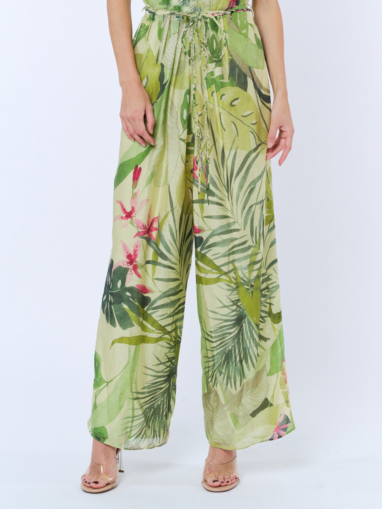 Thom Tropical Print Pleated Sheer Pants