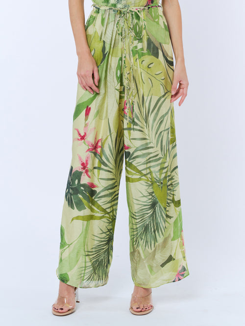 Cargar la imagen 1 en la vista de la galería. Thom Tropical Print Pleated Sheer Pants