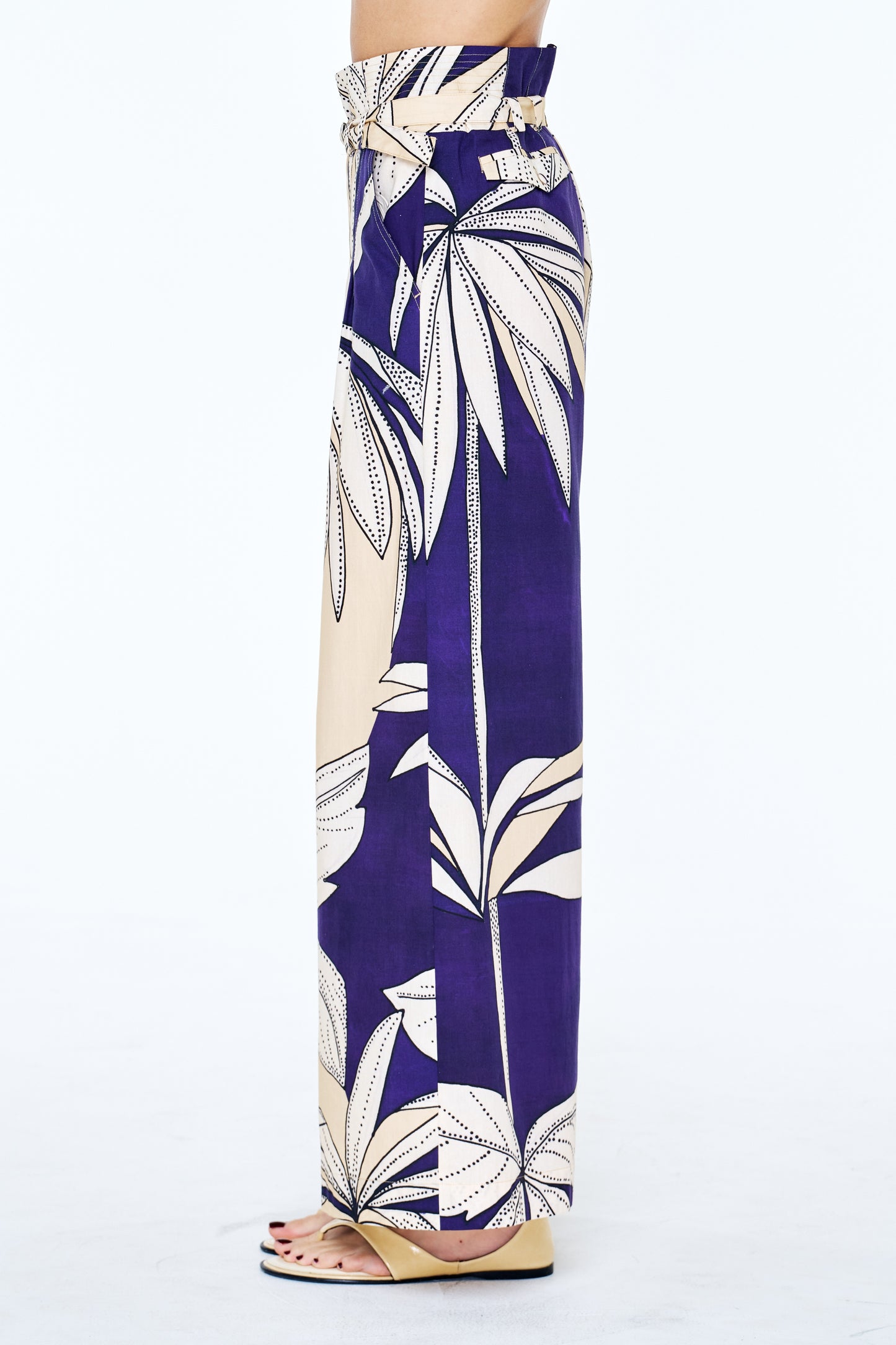 Leah Botanical Print Belted Wide Leg Pants