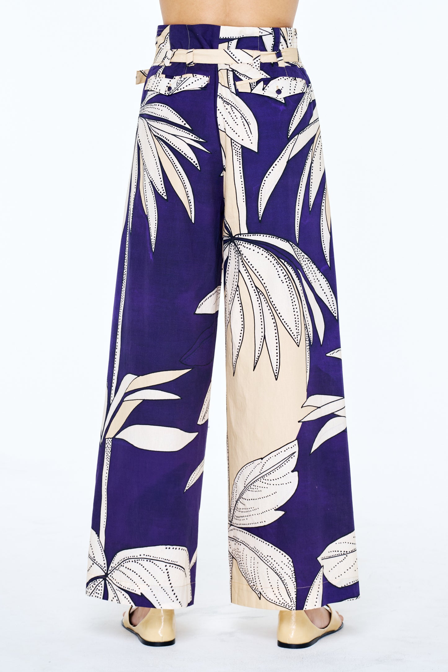 Leah Botanical Print Belted Wide Leg Pants