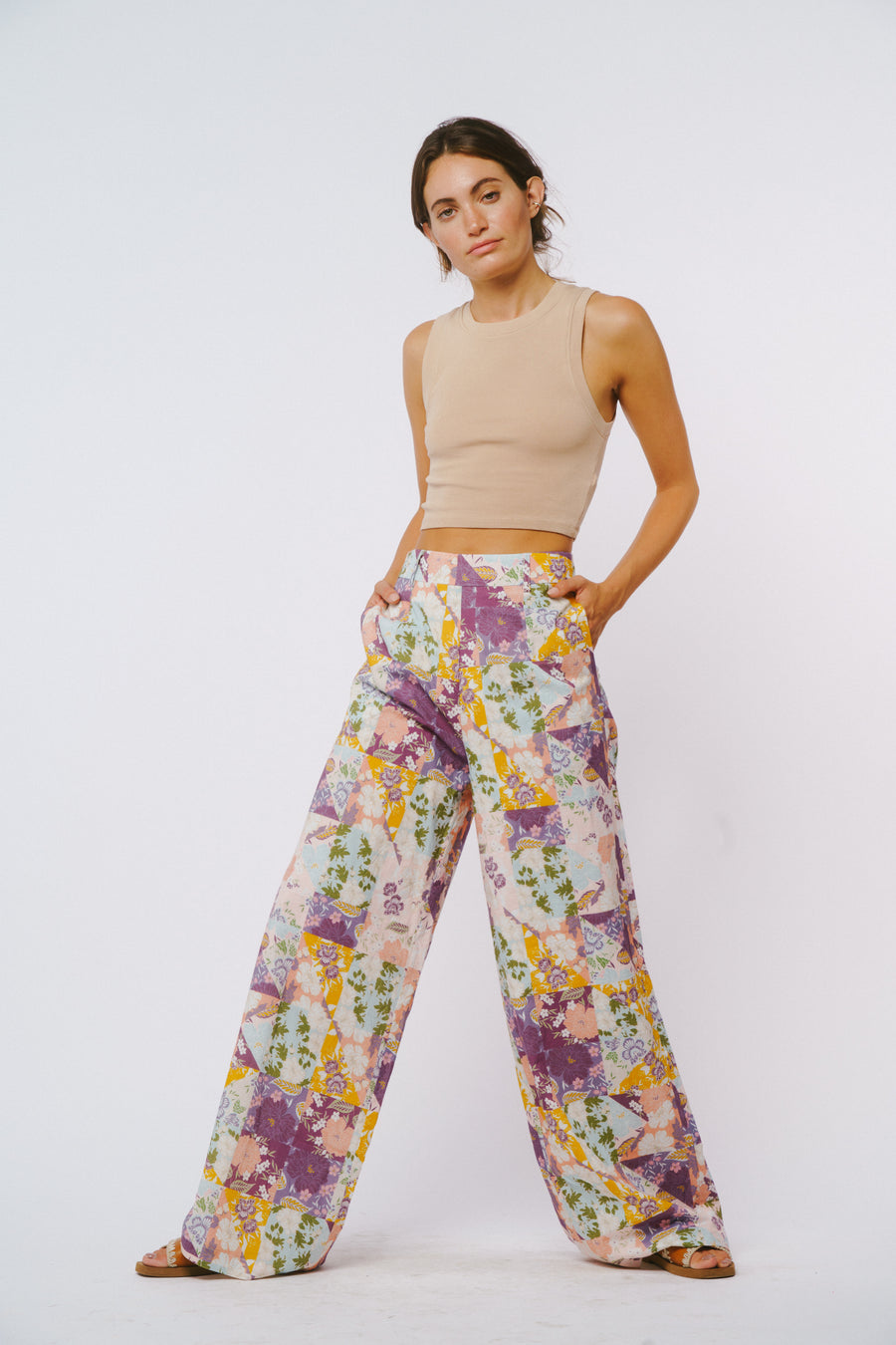 Aemie Patchwork Wide Leg Pants