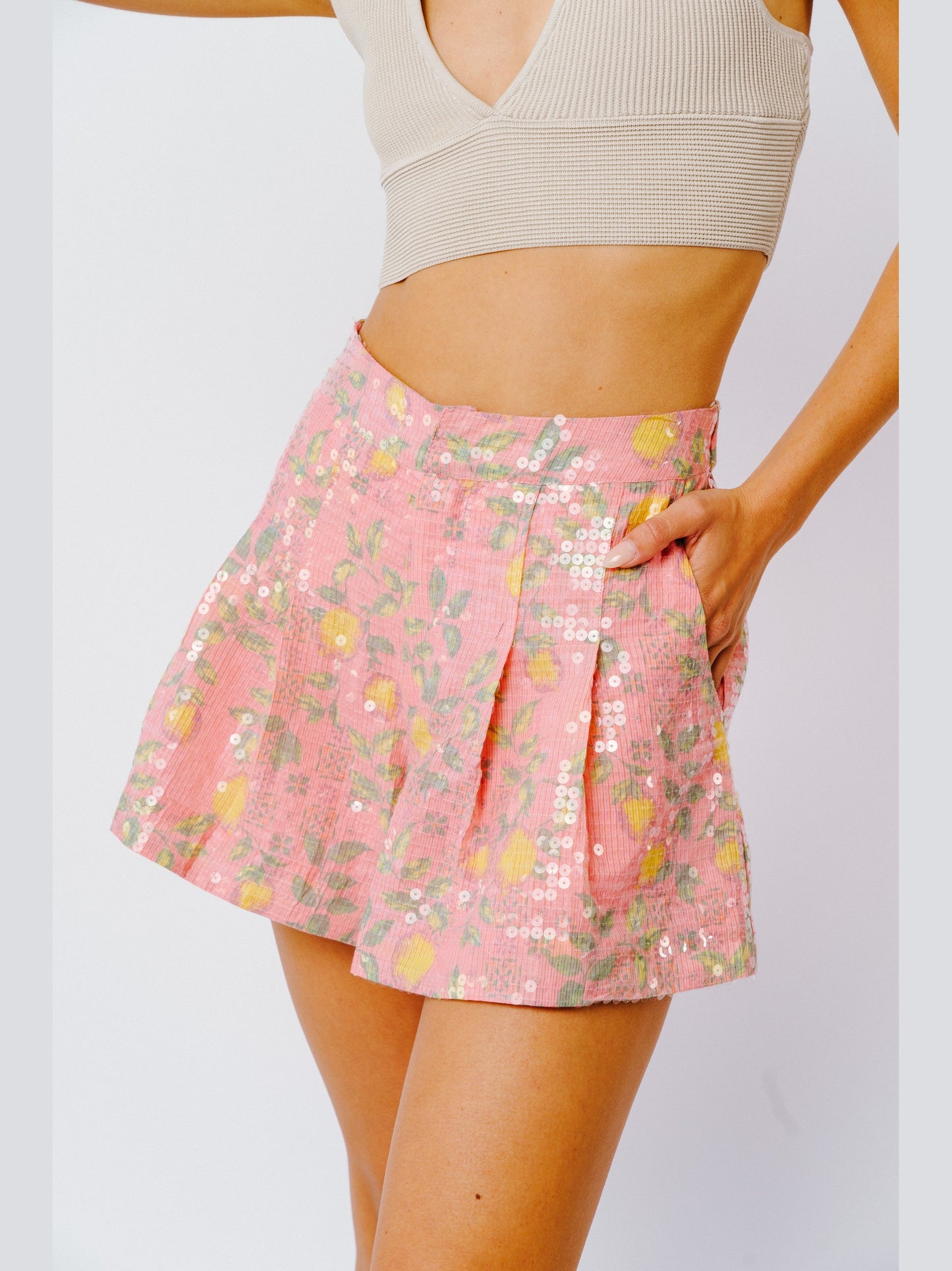 Pantalones cortos plisados ​​con lentejuelas Stevie 