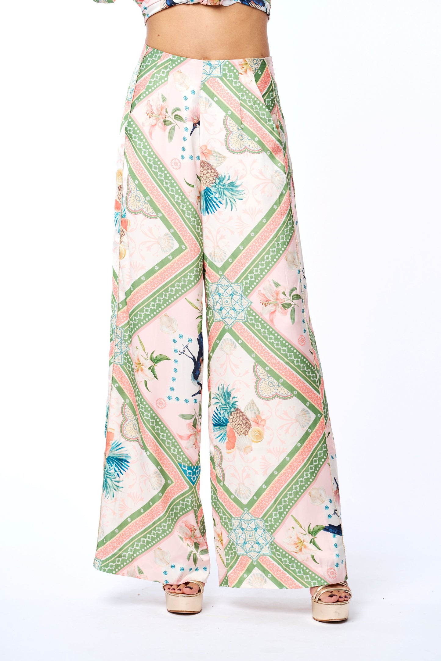 Anjella Botanical Print Wide Leg Pants