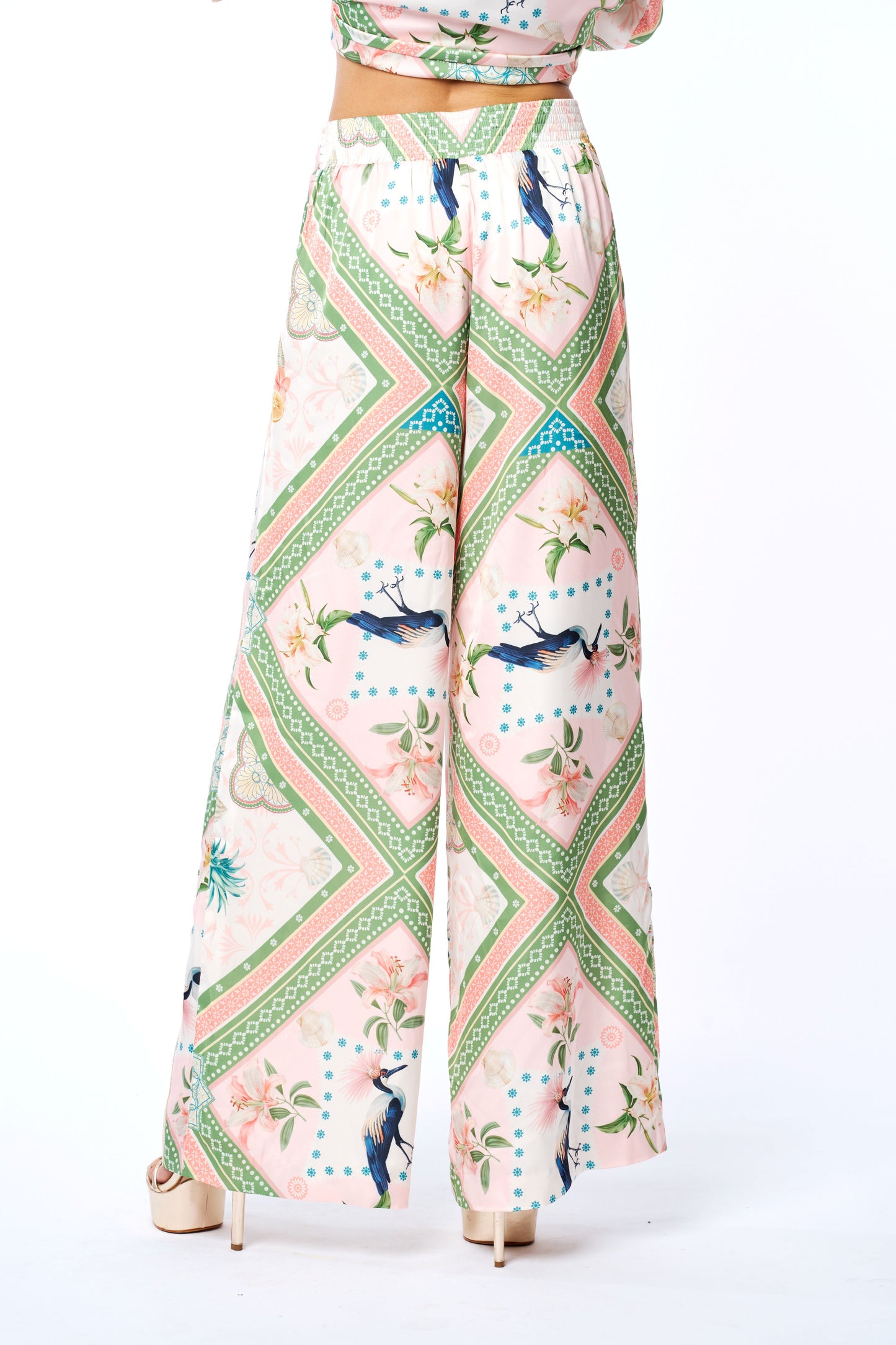 Anjella Botanical Print Wide Leg Pants