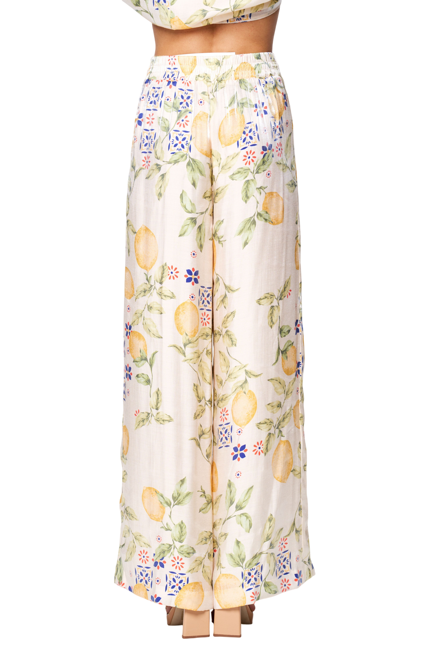 Anjella Lemon Print Satin Pants