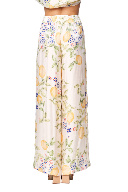 Load image 1 in gallery view. Anjella Lemon Print Satin Pants